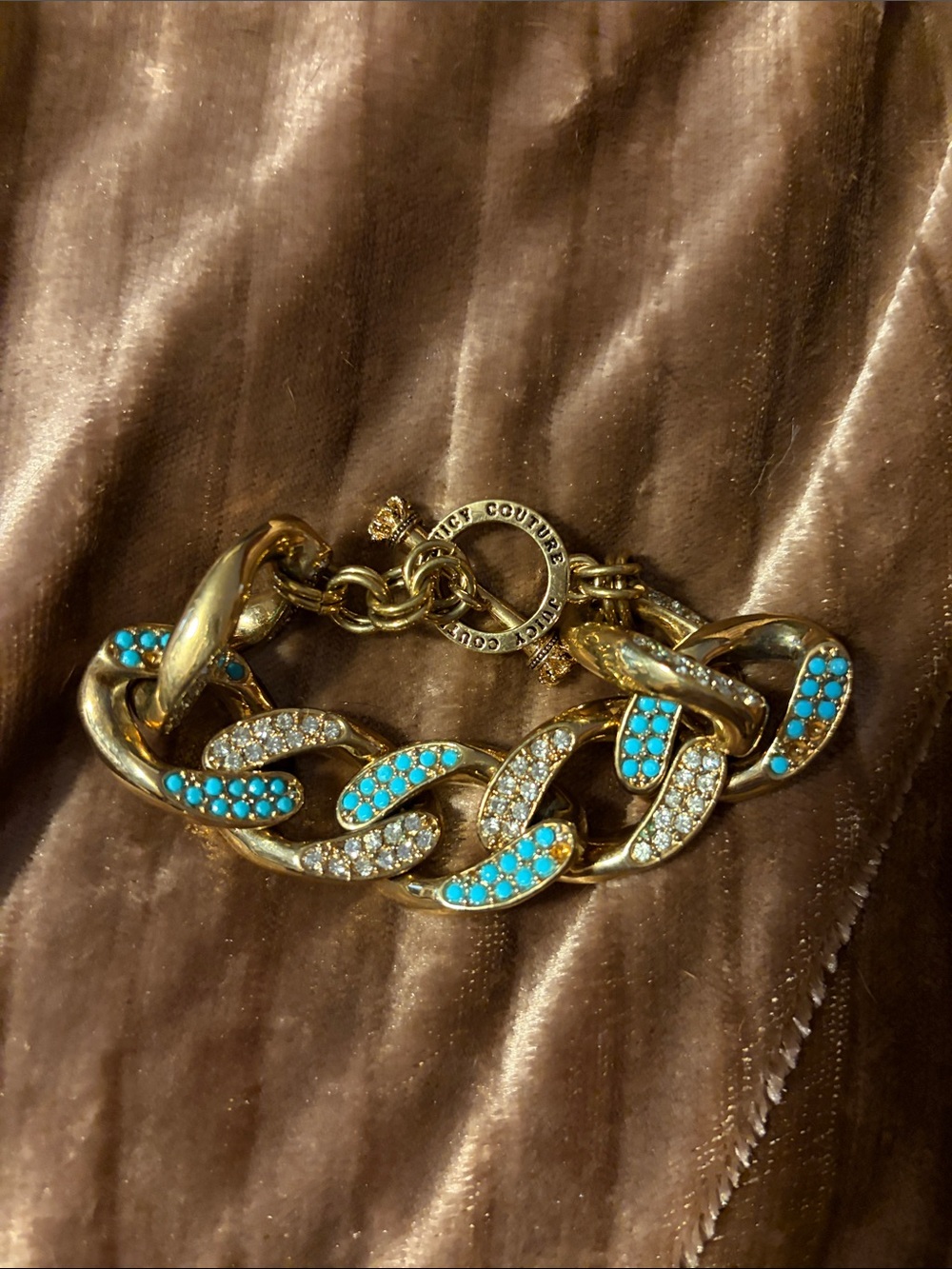 Juicy Couture Gold-Tone Link Bracelet with Turquoise & Clear Stones